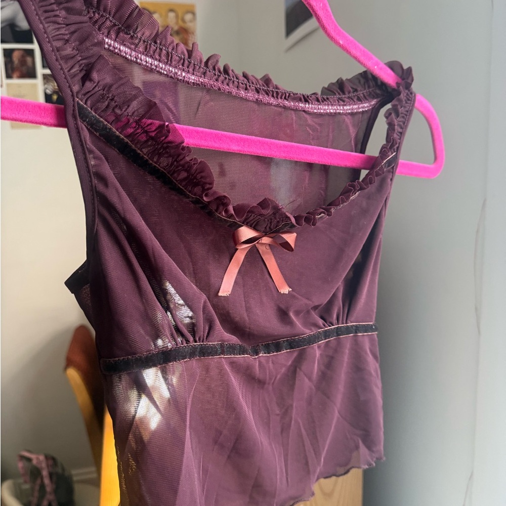 Y2K Brown Ruffle Bow Cami